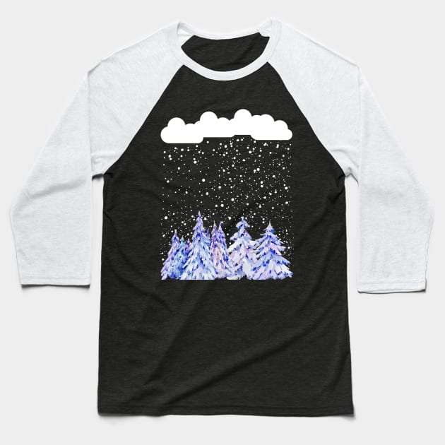 snowfall in forest fresh snowfall forest winter wonderland snowing Baseball T-Shirt by Artstastic